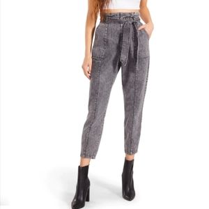 BB DAKOTA Wash & Learn Paperbag Waist Nonstretch Ankle Jeans Grey Gray Size 8